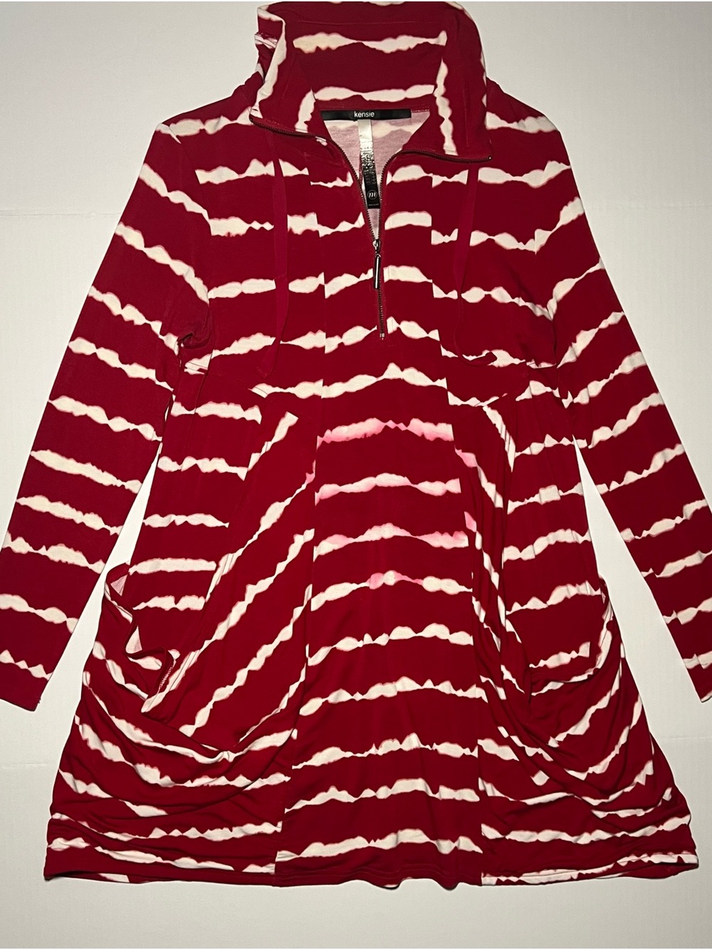 Kensie Red & White Striped Half-Zip Tunic